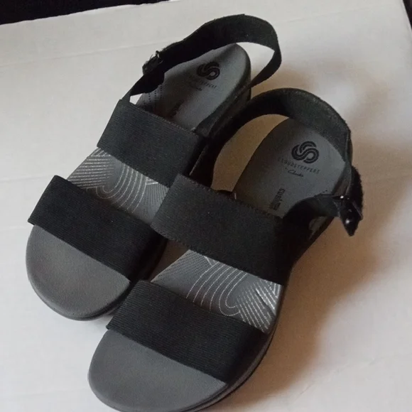 Clarks Black Double-Band Slingback Sandals - Picture 3 of 10